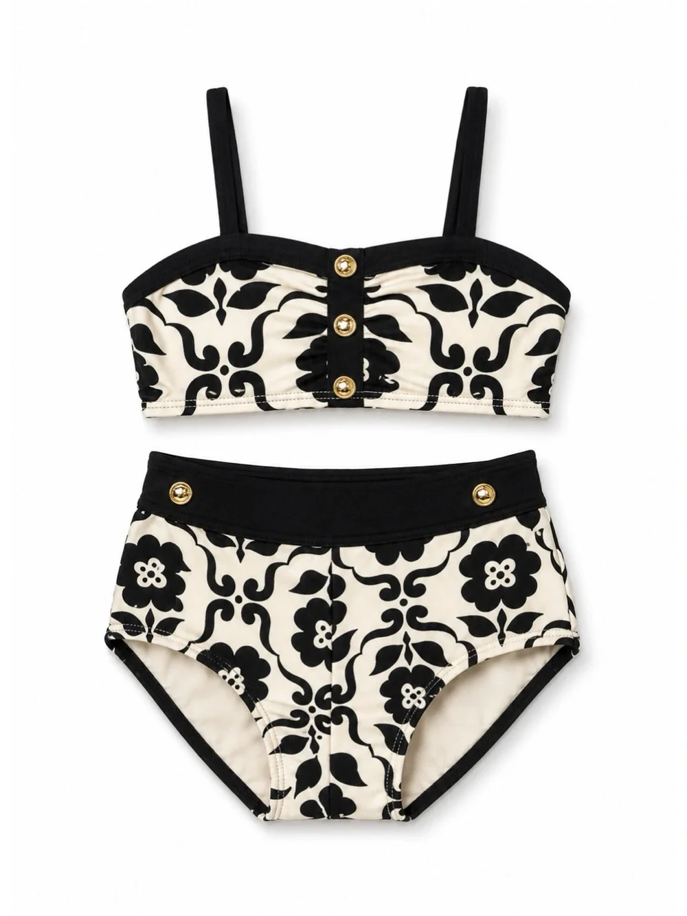 Old Navy Black & White Floral High Waisted 2-Piece Bathing Suit Toddler Size 2T